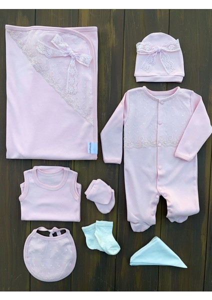 Dantel Işlemeli 10 Parça Yeni Doğan Hastane Seti %100 Pamuk