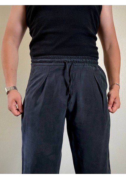 Ares Erkek Lacivert Keten Alt Üst Takım Rahat Kalıp Hafif Kumaşlı Gömlek Pantolon Takımı fırsatları