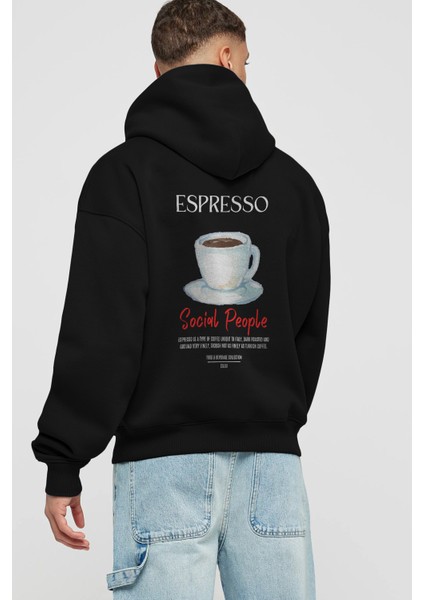 Espresso Kokteyl Arka Baskılı Hoodie Oversize Kapüşonlu Sweatshirt Erkek Kadın