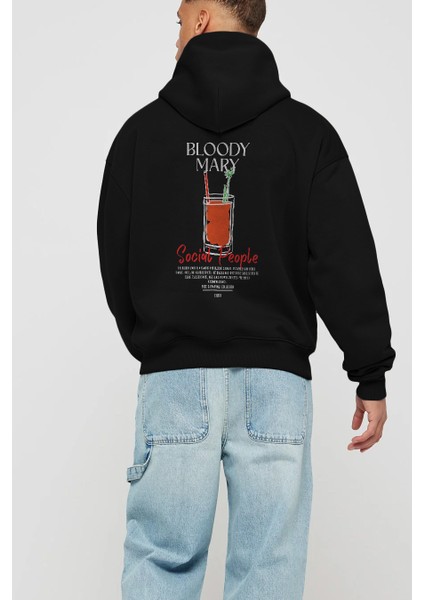 Bloody Mary Kokteyl Arka Baskılı Hoodie Oversize Kapüşonlu Sweatshirt Erkek Kadın modelleri