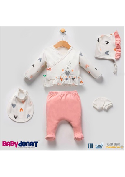 Kalp Desenli 5li Hastane Çıkışı Seti %100 Pamuk