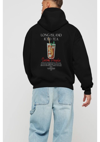 Long Island Iced Tea Kokteyl Arka Baskılı Hoodie Oversize Kapüşonlu Sweatshirt Erkek Kadın modelleri
