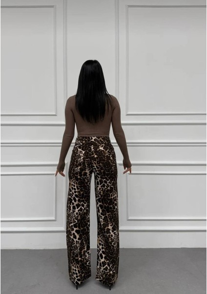 Leopar Desenli Ispanyol Paça Baggy Kadın Pantalon