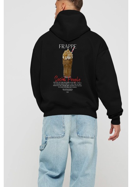 Frappe Kokteyl Arka Baskılı Hoodie Oversize Kapüşonlu Sweatshirt Erkek Kadın modelleri
