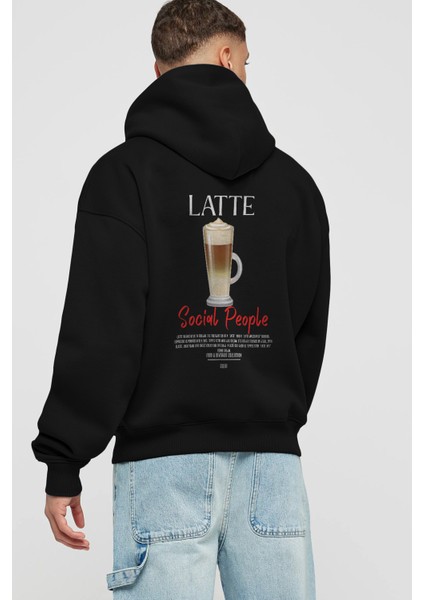 Latte Kokteyl Arka Baskılı Hoodie Oversize Kapüşonlu Sweatshirt Erkek Kadın