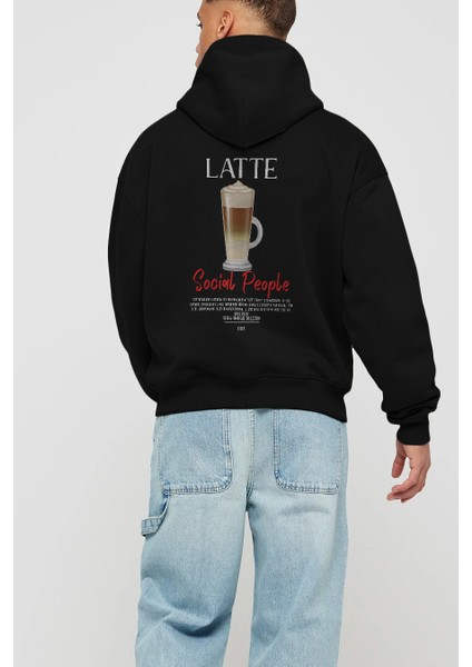 Latte Kokteyl Arka Baskılı Hoodie Oversize Kapüşonlu Sweatshirt Erkek Kadın modelleri