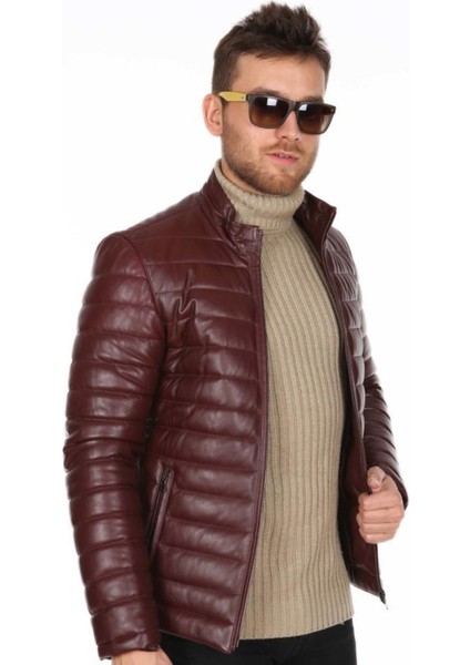 Hakiki Deri Bordo Erkek Spor Şişme Deri Mont Deri Ceket fiyatları