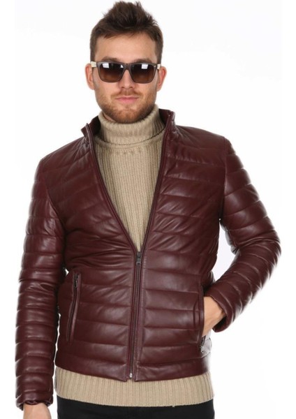 Hakiki Deri Bordo Erkek Spor Şişme Deri Mont Deri Ceket modelleri