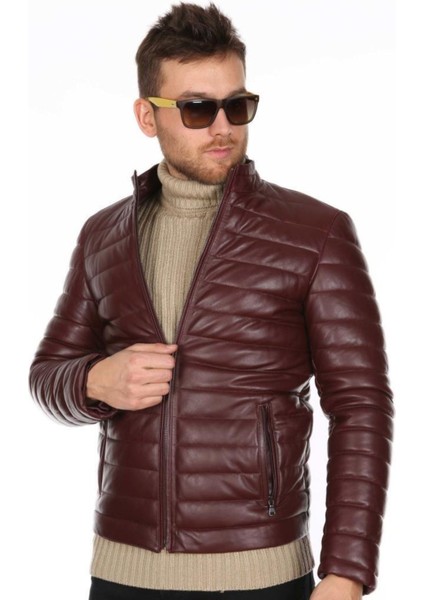 Hakiki Deri Bordo Erkek Spor Şişme Deri Mont Deri Ceket fırsatları
