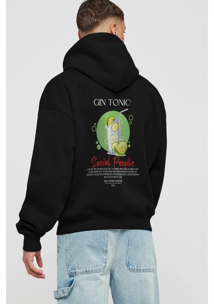 Gin Tonic Kokteyl Arka Baskılı Hoodie Oversize Kapüşonlu Sweatshirt Erkek Kadın
