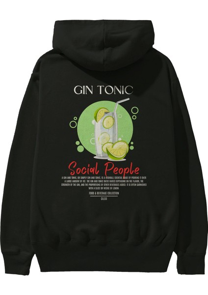 Gin Tonic Kokteyl Arka Baskılı Hoodie Oversize Kapüşonlu Sweatshirt Erkek Kadın fiyatları