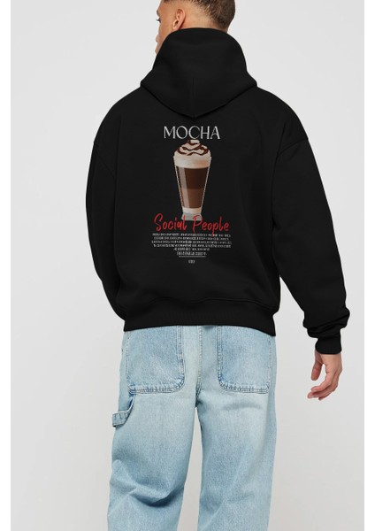 Mocha Kokteyl Arka Baskılı Hoodie Oversize Kapüşonlu Sweatshirt Erkek Kadın modelleri
