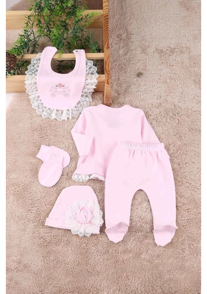 Çiçekli Araba Nakışlı Dantelli 5'li Kız Bebek Hastane Çıkışı 0-3 Ay modelleri
