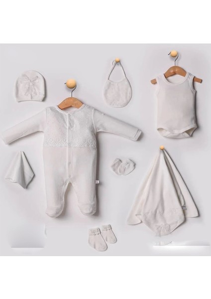 Dantel Işlemeli 10 Parça Yeni Doğan Hastane Seti %100 Pamuk