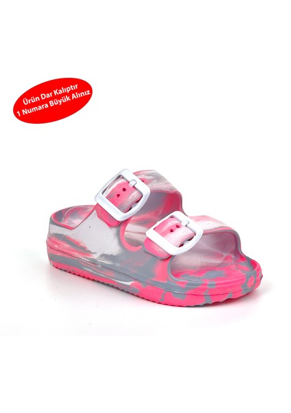 Kız Çocuk Pembe Tokalı Ortopedik Rahat Günlük Plaj Terlik