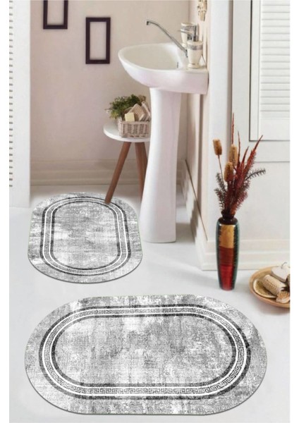 Gri kaymaz Taban Versace Oval Banyo Paspas Takım BB-121