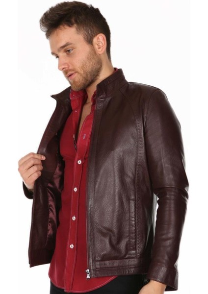 Hakiki Deri Bordo Erkek Spor Deri Mont Fermuarlı Deri Ceket modelleri