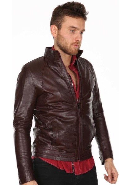 Hakiki Deri Bordo Erkek Spor Deri Mont Fermuarlı Deri Ceket fırsatları