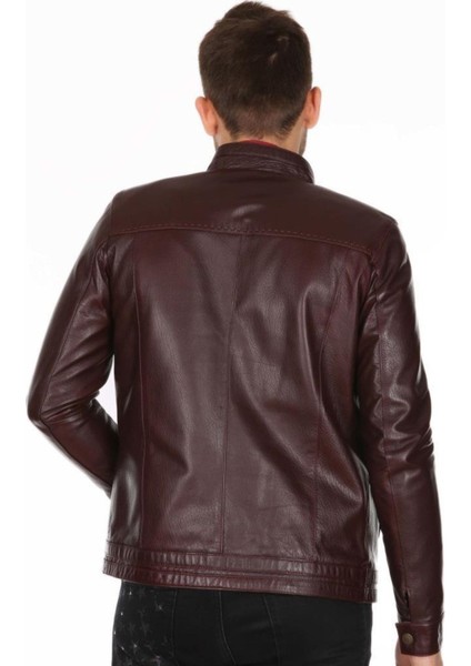 Hakiki Deri Bordo Erkek Spor Deri Mont Fermuarlı Deri Ceket indirimleri