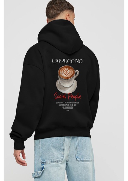 Cappuccino Kokteyl Arka Baskılı Hoodie Oversize Kapüşonlu Sweatshirt Erkek Kadın