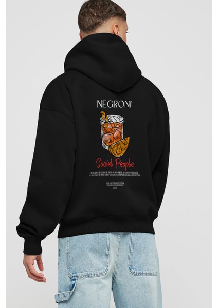 Negroni Kokteyl Arka Baskılı Hoodie Oversize Kapüşonlu Sweatshirt Erkek Kadın