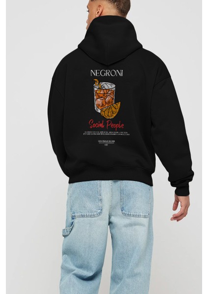 Negroni Kokteyl Arka Baskılı Hoodie Oversize Kapüşonlu Sweatshirt Erkek Kadın modelleri