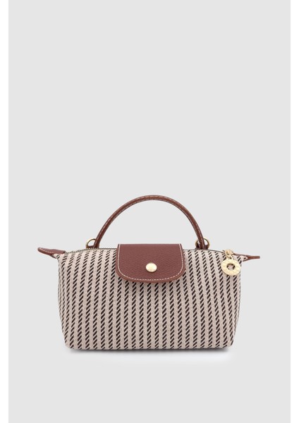 Vorin Mini Keten Çapraz Askılı El Çantası Krem Kahverengi