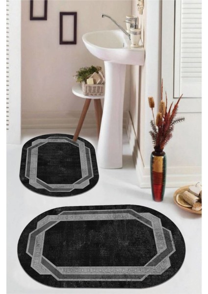 Siyah kaymaz Taban Çerçeve Oval Banyo Paspas Takım BB-129