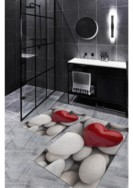 Gri-Kırmızı kaymaz Taban Kalp Banyo Paspas bp-21 fiyatları