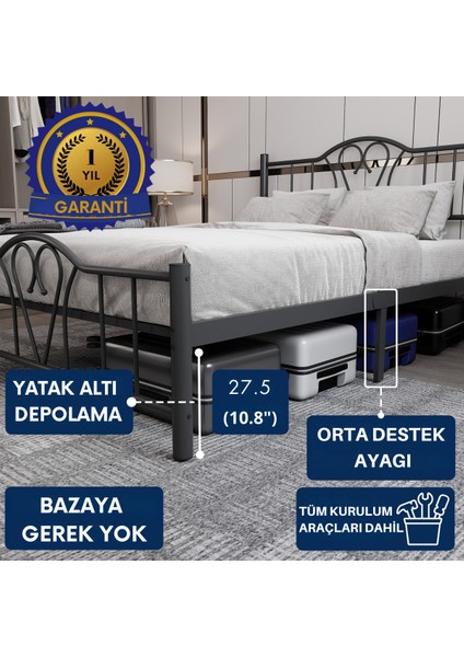 Orkide Çift Kişilik Ferforje Metal Karyola