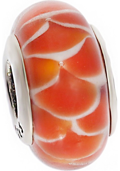 Kadın Turuncu Renk Beyaz Çizgi Balık Derisi Model Murano Gümüş Charm