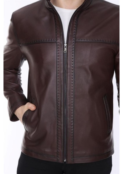 Hakiki Deri Bordo Erkek Spor Deri Mont Yandan Cepli Deri Ceket fiyatları