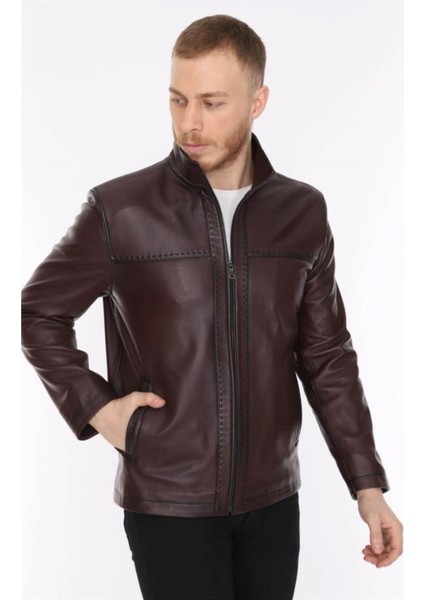 Hakiki Deri Bordo Erkek Spor Deri Mont Yandan Cepli Deri Ceket modelleri