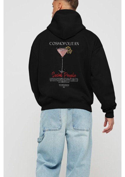 Cosmopolitan Kokteyl Arka Baskılı Hoodie Oversize Kapüşonlu Sweatshirt Erkek Kadın modelleri