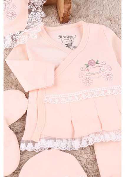 Çiçekli Araba Nakışlı Dantelli 5'li Kız Bebek Hastane Çıkışı 0-3 Ay