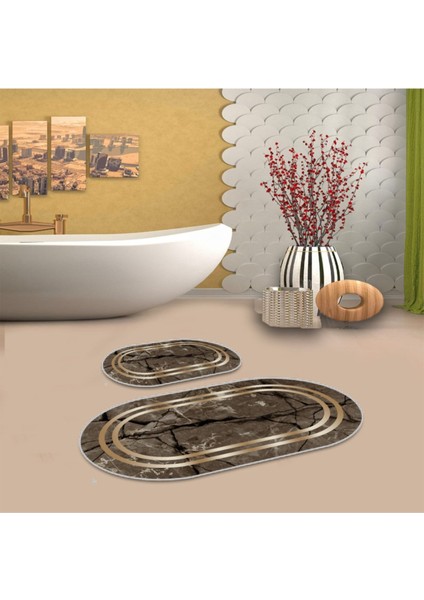 Kahverengi kaymaz Taban Çerçeve Oval Banyo Paspas Takım BB-112 fiyatları