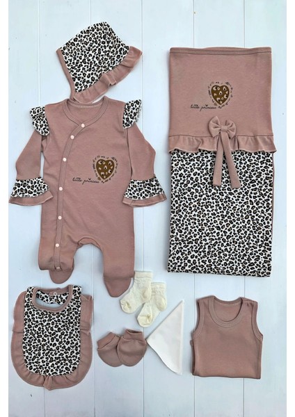 Leopar Desenli 100% Pamuk 8li Hastane Çıkış Seti