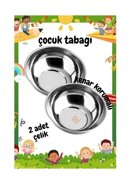Derin Çocuk Tabağı Güvenli Kenarlı Çelik 2 Adet 16 cm