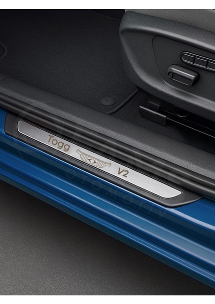 Togg T10X 2022 Üzeri Krom Kapı Eşiği 4 Kapı Paslanmaz Çelik Abs Çerçeve V2 Yazılı