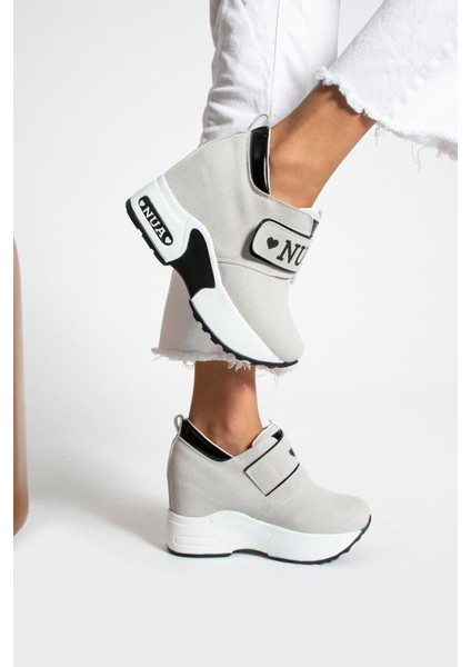 Mistgrey Gri Cırtlı 10 cm Yüksek Topuk Kadın Sneaker