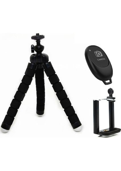 Uzaktan Kumandalı Mini Telefon Tutucu Tripod Ahtapot Siyah