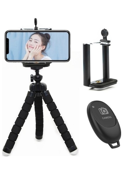 Uzaktan Kumandalı Mini Telefon Tutucu Tripod Ahtapot Siyah modelleri