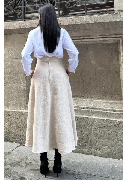 Vizon Yüksek Bel, Cepli, Kiloş Kesim, Kırçıllı Kaşe Uzun Etek modelleri