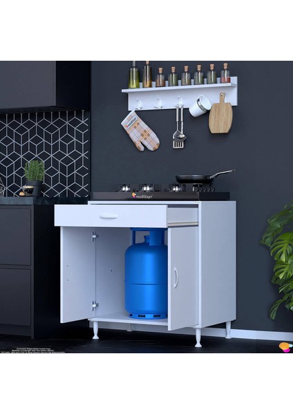 Doqu (Xxl) Set Ocak Altı Dolap 75X88X48 Cm, Çekmeceli, Kapaklı, Tüp Bölmeli ve Baharat Raflı fırsatları