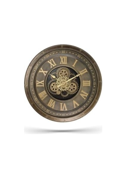 Mark Premium Serisi Antik Eskitme Kadranlı Döner Çarklı 60 Santimetre Ev ve Ofis Duvar Saati, Roma Rakamlı, Gold fiyatları