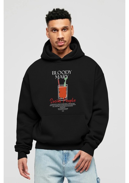 Bloody Mary Kokteyl Ön Baskılı Hoodie Oversize Kapüşonlu Sweatshirt Erkek Kadın