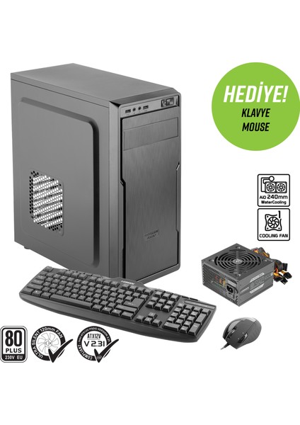 Green ava Plus Skd 1X120MM 2x2.0 USB Bilgisayar Kasası (400W 80+ Standart Sertifikalı Ups)