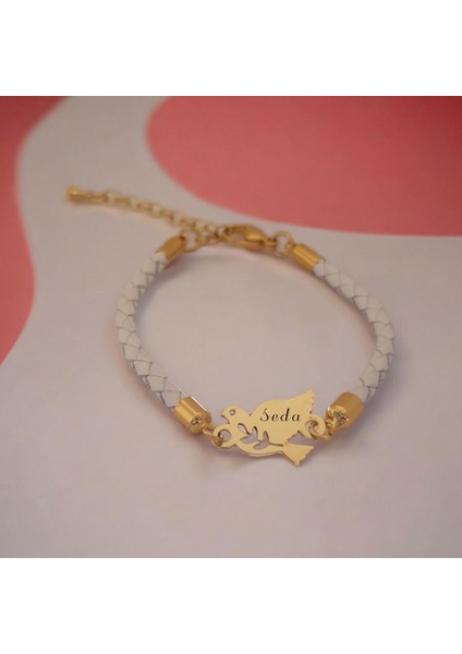 14 Ayar Altın Plakalı Seda Ismine Özel Hakiki Beyaz Derili Kuş Figürlü Hediye BILEKLIK-425ISIM fiyatları