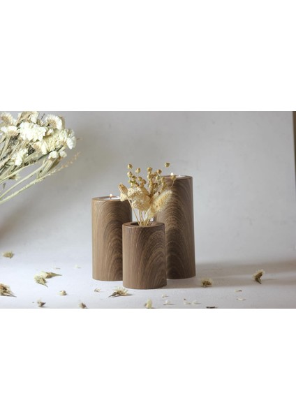 3'lü Tealight Mumluk Seti (Ahşap Kaplama)