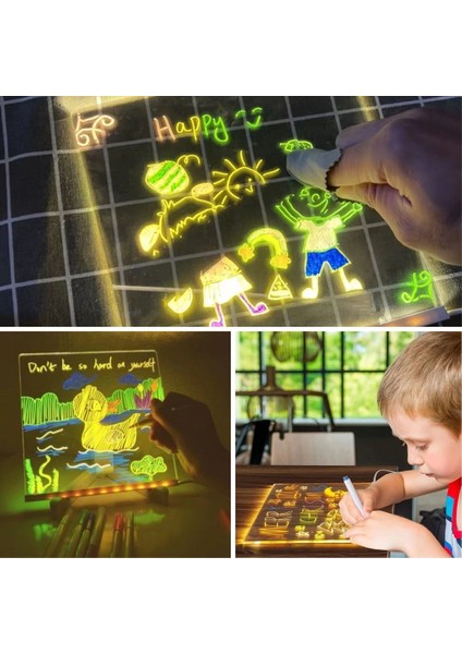 Bfs LED Işıklı Kendiliğinden Renkli Fosforlu Kalemli Kare Yazı Panosu 20X20 cm indirimleri